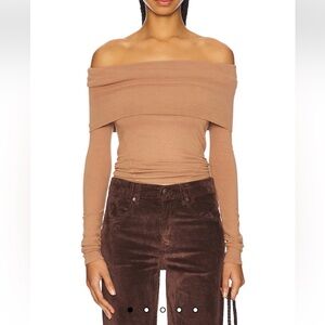 NWT Free People Iris Layering Off Shoulder Long Sleeve Top in Cafe Latte XL